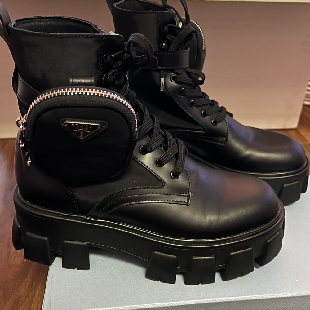 !!!SOLD!!!!Prada Leather Zip Pocket Combat Booties - Picture 4 of 5